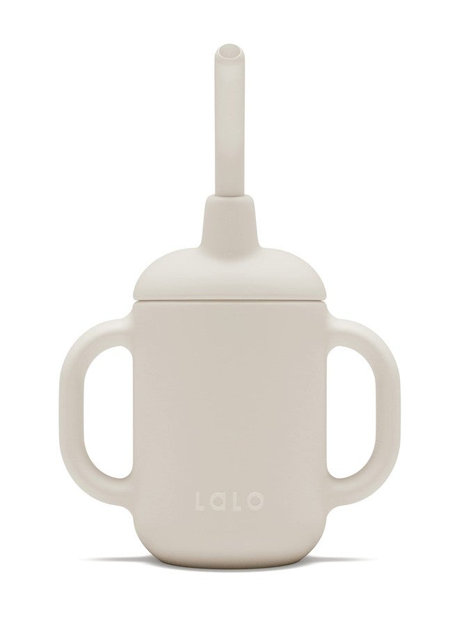 Lalo Little Cup, Non-Toxic Silicone Straw Cup with Handles - Baby and Toddler Sippy Cup - Mini Cup and Straw Training System, 4oz, Oatmeal - Image 1